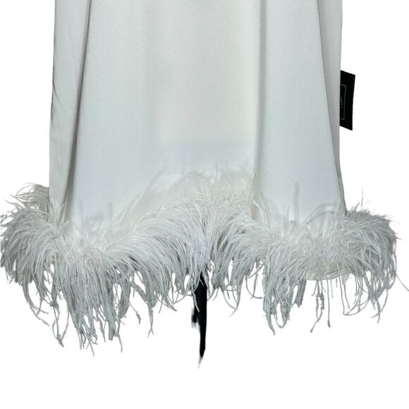 Mac Duggal 55804 White Feather Trim Mini Dress| Size 14 - Picture 7 of 9